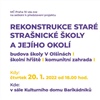 Plakát - setkání k rekonstrukci staré strašnické školy. 