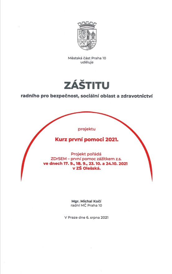 Udělení záštity kurzům první pomoci